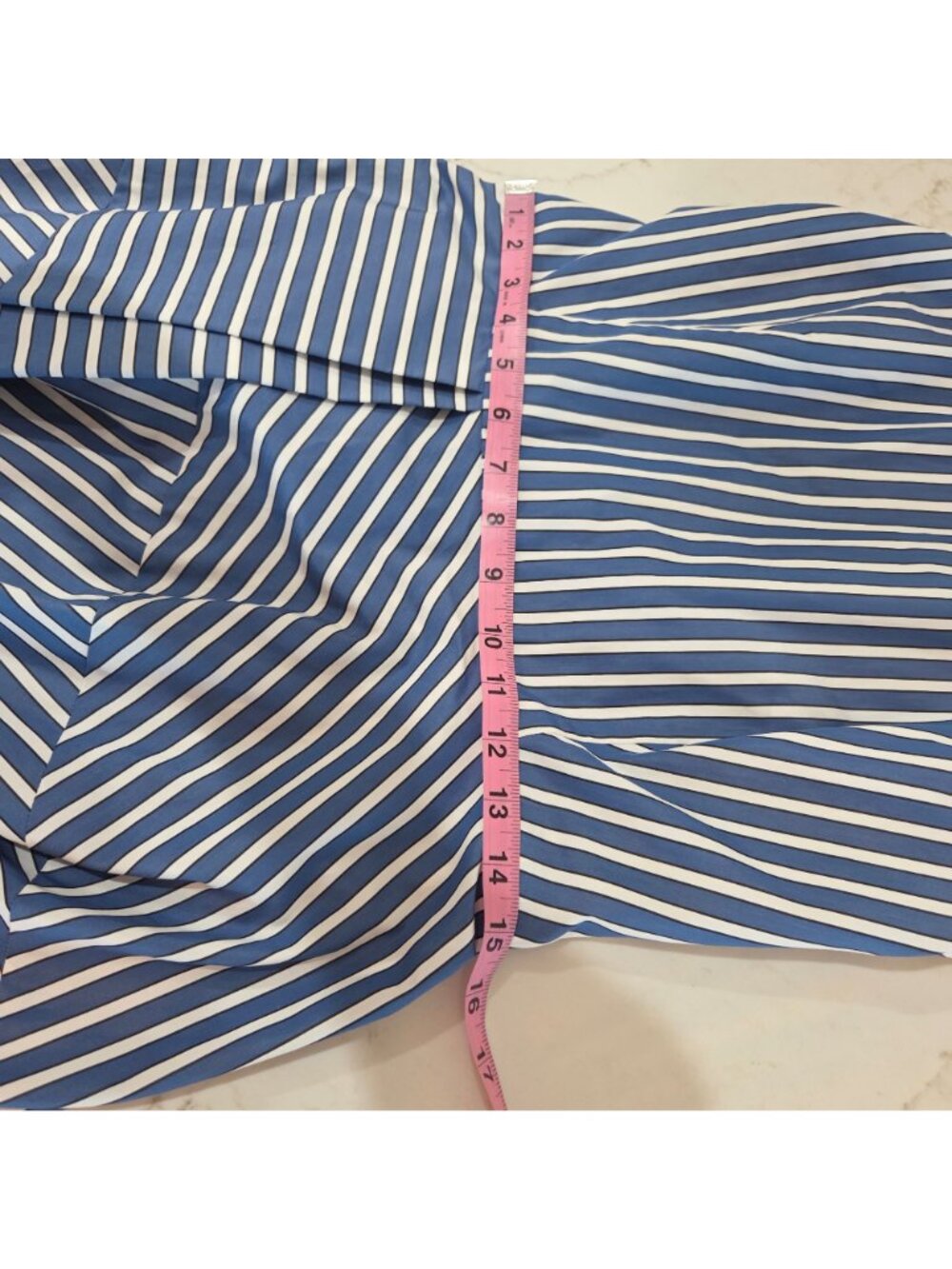 Lafayette 148 New York Blue White Striped Cotton Halter Dress Sz 8 Midi Pleated - Picture 14 of 15